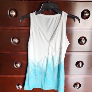 White and Blue Sleeveless Tank Top